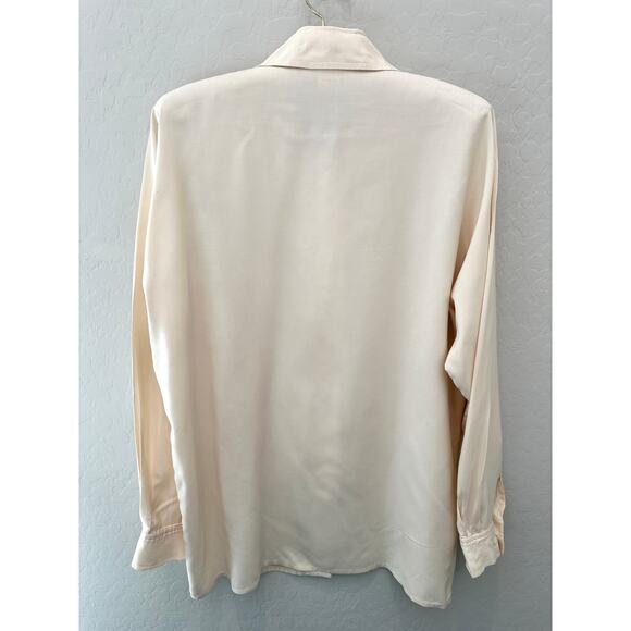 HALSTON III 100% Silk Cream Blouse Vintage Hong Kong Minimalist Shirt | Size 12 - Picture 4 of 6